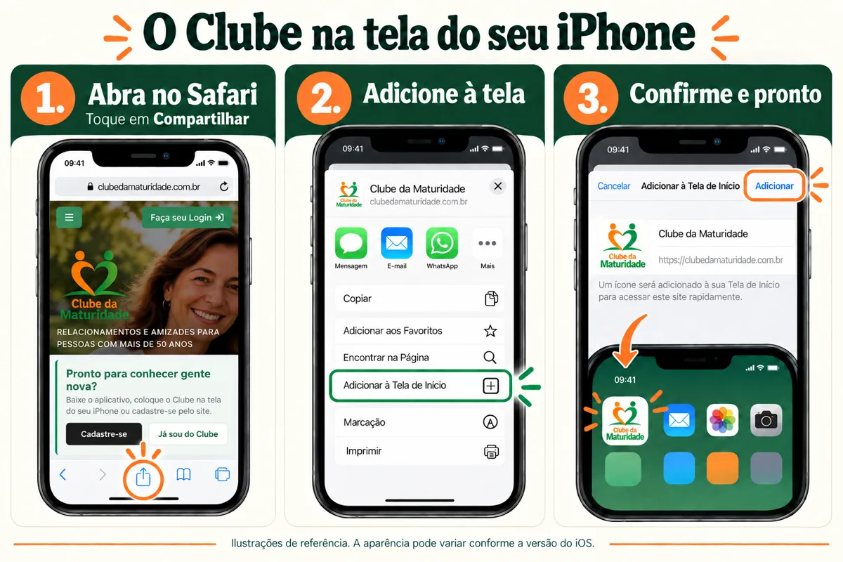 Passo 1 para adicionar o Clube à Tela de Início